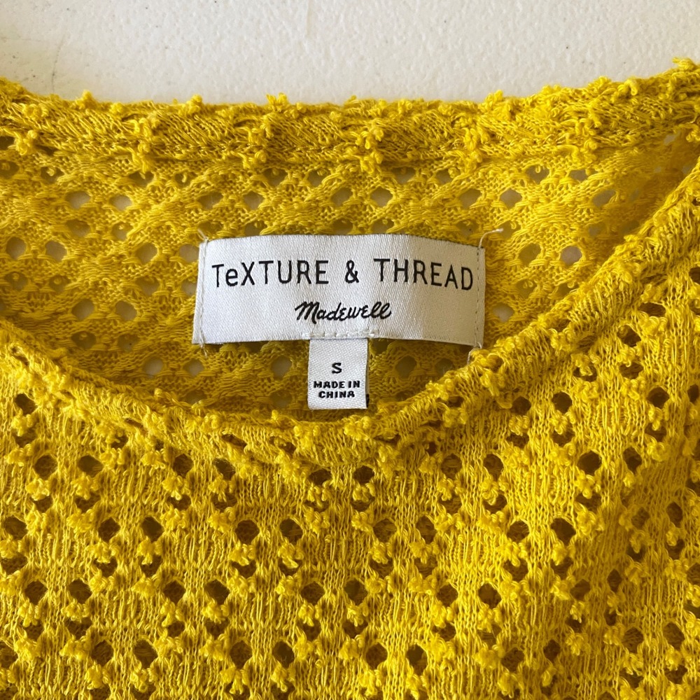 Madewell Texture & Thread Womens Top S Yellow Pointelle Flutter Sleeve Knit - Picture 3 of 7